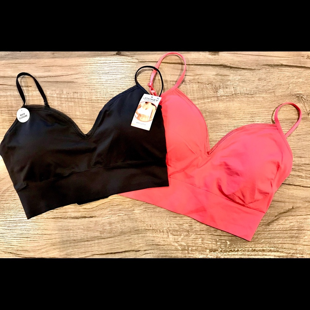 SET of new Jockey bralettes (black & hot pink)